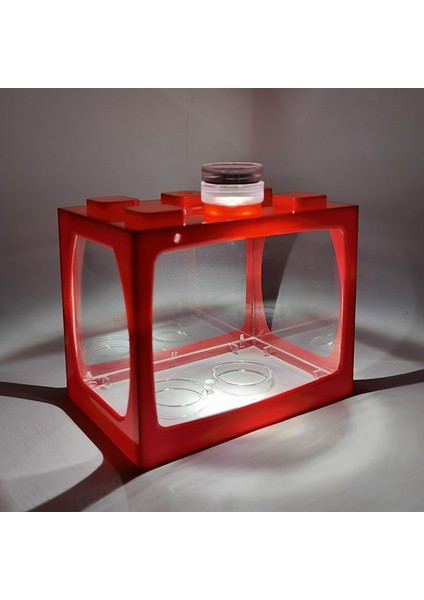 Kırmızı Stil Mavi Işık ile Küçük Masa Üstü Yaratıcı Ekolojik Tank Mini Manzara Balık Tankı Mini Tropikal Balık Akvaryumu Terraryum (Yurt Dışından)