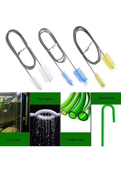 Sarı Stil Uzunluk 155CM Akvaryum Temizlik Fırçası Su Hortumu Zambak Boru Hava Tüpü Paslanmaz Çelik Esnek Bükülebilir Çift Başlı Fırça Balık Tankı Temizleyici (Yurt Dışından) fırsatları