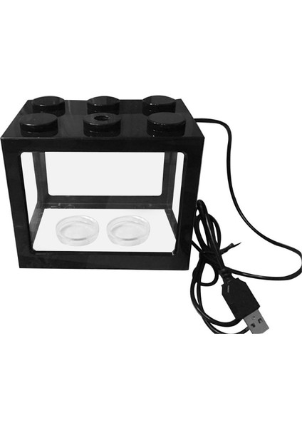 Siyah Stil USB Mini Akvaryum Balık Tankı LED Lamba Işıklı Ev Ofis Masa Üstü Çay Masası Dekorasyon Aksesuarları (Yurt Dışından)