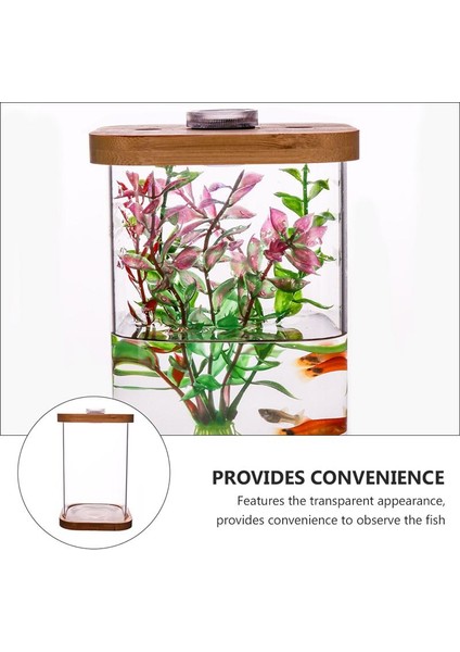 1 Adet Mini Balık Tankı Kare Şeffaf Bambu Tabanlı Mini Balık Tankı Küçük Balık Tankı (Yurt Dışından) fiyatları