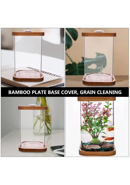 1 Adet Mini Balık Tankı Kare Şeffaf Bambu Tabanlı Mini Balık Tankı Küçük Balık Tankı (Yurt Dışından) fırsatları