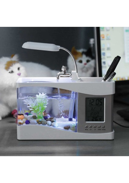 Temizleme Araçları Stili USB Masaüstü Akvaryum Balık Tankı Beta Akvaryum LED Işık LCD Ekran ve Saat Balık Tankı Süs Malzemeleri (Yurt Dışından) fiyatları