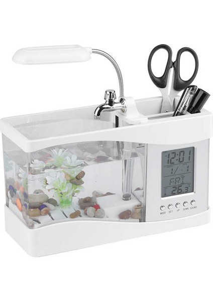 Temizleme Araçları Stili USB Masaüstü Akvaryum Balık Tankı Beta Akvaryum LED Işık LCD Ekran ve Saat Balık Tankı Süs Malzemeleri (Yurt Dışından) fırsatları