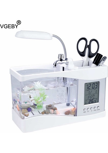 Temizleme Araçları Stili USB Masaüstü Akvaryum Balık Tankı Beta Akvaryum LED Işık LCD Ekran ve Saat Balık Tankı Süs Malzemeleri (Yurt Dışından) indirimleri