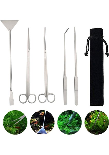 Gümüş 5 Adet Tarzı Sıcak Satış Akvaryum Balık Tankı Bitki Temizleme Kiti Paslanmaz Çelik Terraryum Set Bitki Aracı Kiti Balık Tankı Akvaryum Aksesuarları Için (Yurt Dışından)