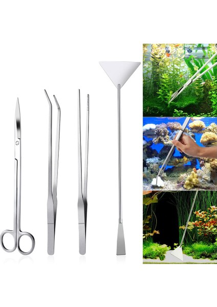 4 Adet Tarzı 4 Parça Paslanmaz Çelik Akvaryum Bitki Aracı Seti Terrarium Bitki Cımbızı Çakıl Veya Kürek Çelik Su Yosunu Seti Balık Tankı (Yurt Dışından)
