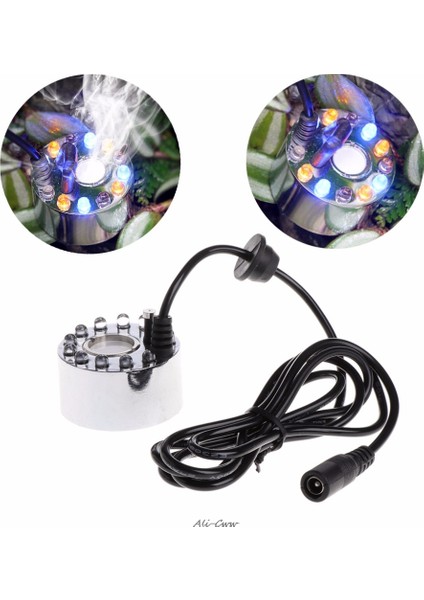 12 LED Renkli Işık Ultrasonik Sis Makinesi Sisleyici Su Fıskiye Havuzu Dekor Akvaryum Balık Tankı Malzemeleri (Yurt Dışından)