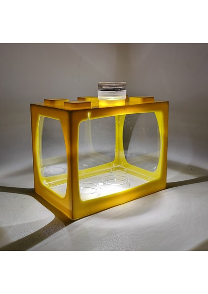 Sarı Stil Beyaz Işık Lechong Mini Balık Tankı Işıklı Fişe Gerek Yok Küçük Dövüş Balığı Tankı Ev Ofis Koltuk Masaüstü Akvaryum Kaplumbağa Tankı (Yurt Dışından)