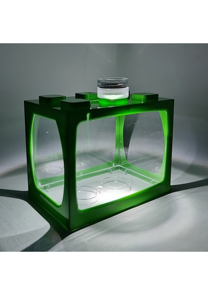Yeşil Stil Sarı Işık ile Küçük Masa Üstü Yaratıcı Ekolojik Tank Mini Manzara Balık Tankı Mini Tropikal Balık Akvaryumu Terraryum (Yurt Dışından)