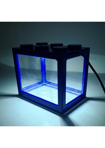 Mavi Stil USB Mini Balık Tankı Betta Mini Akvaryum LED Işıklı Yaratıcı Yapı Taşı Ev Ofis Çay Masası Süsleme Balık Yem Kutusu (Yurt Dışından)