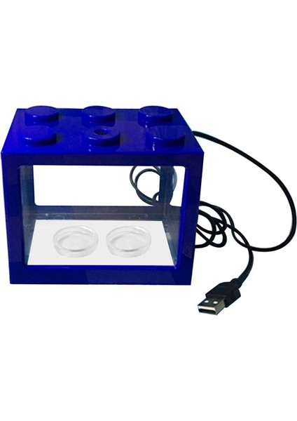Mavi Stil USB Mini Akvaryum Balık Tankı LED Lamba Işıklı Ev Ofis Masa Üstü Çay Masası Dekorasyon Aksesuarları (Yurt Dışından)