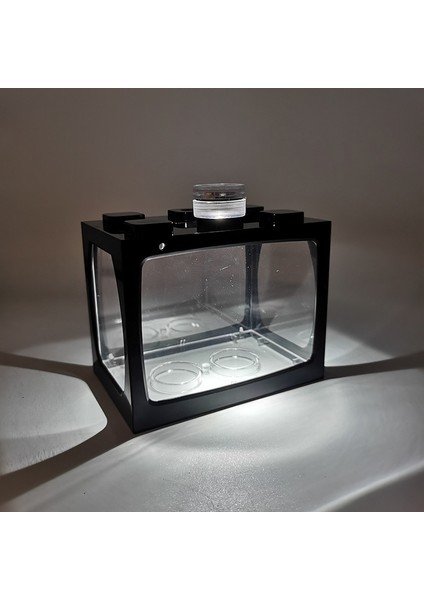 Siyah Stil Mavi Işık ile Küçük Masa Üstü Yaratıcı Ekolojik Tank Mini Manzara Balık Tankı Mini Tropikal Balık Akvaryumu Terraryum (Yurt Dışından)