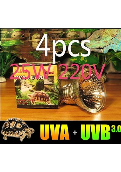 25W X4 220V Stili 4'lü Sürüngen Vivaryum Güneş Isı Tungsten Halojen Uvb + Uva Fırın Lamba Ampulü 110V 220V - Geniş Spektrum Işık Yayar (Yurt Dışından)