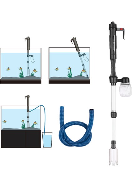 Manuel Set Stili Manuel Hava Basıncıyla Çalışan Akvaryum Çakıl Temizleyici Kiti Balık Tankı Su Değiştirici Kum Yıkayıcı 3ft Yumuşak Hortumlu Su Filtresi Temizleme Aracı (Yurt Dışından)