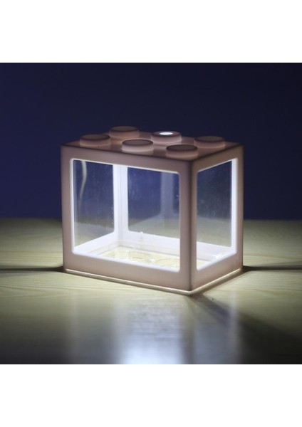 Beyaz Stil USB Mini Balık Tankı Betta Mini Akvaryum LED Işıklı Yaratıcı Yapı Taşı Ev Ofis Çay Masası Süsleme Balık Yem Kutusu (Yurt Dışından)