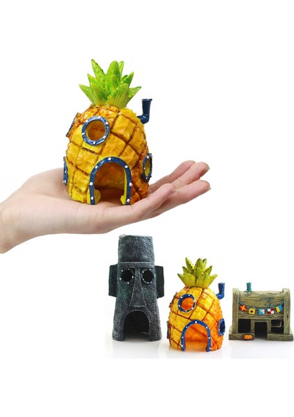 Ananas Ev Tarzı Resim Olarak 3 Stil Akvaryum Dekorasyonu Çizgi Film Süper Ev Balık Tankı Için, Ananas Evi Krusty Krab Ahtapotun Paskalya Adası Kafası Evi (Yurt Dışından)