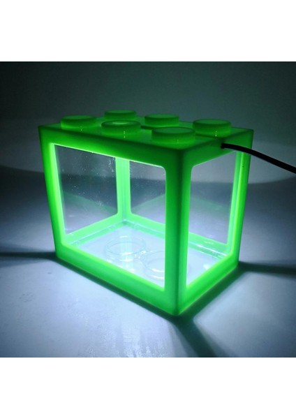 Yeşil Stil USB Mini Balık Tankı Betta Mini Akvaryum LED Işıklı Yaratıcı Yapı Taşı Ev Ofis Çay Masası Süsleme Balık Yem Kutusu (Yurt Dışından)