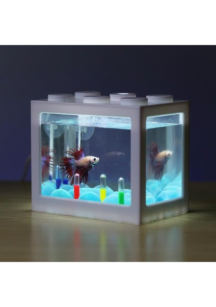 Yeşil Stil USB Mini Balık Tankı Betta Mini Akvaryum LED Işıklı Yaratıcı Yapı Taşı Ev Ofis Çay Masası Süsleme Balık Yem Kutusu (Yurt Dışından) fiyatları