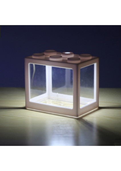 Beyaz Stil Beyaz Işıklar Renk 1l USB LED Masaüstü Mini Akvaryum Balık Tankı Lambası Betta Balık Kavgası Silindir Dekorasyon Küçük Yaratıcı Balık Tankı Blokları Yığılmış (Yurt Dışından)