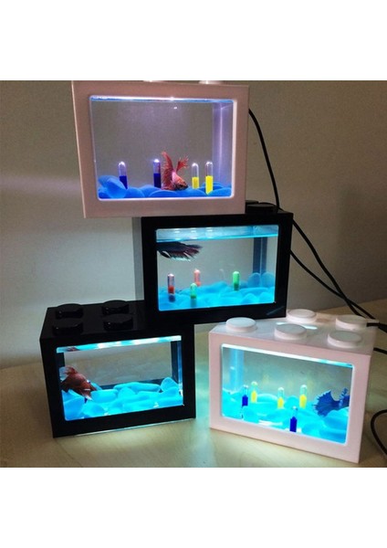 Beyaz Stil Beyaz Işıklar Renk 1l USB LED Masaüstü Mini Akvaryum Balık Tankı Lambası Betta Balık Kavgası Silindir Dekorasyon Küçük Yaratıcı Balık Tankı Blokları Yığılmış (Yurt Dışından) fiyatları