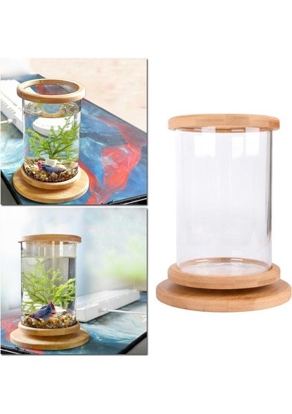 Küçük Ofis Cam Akvaryum Bambu Tabanlı Mini Balık Tankı Dekorasyonu Balık Kasesi (Yurt Dışından) fırsatları