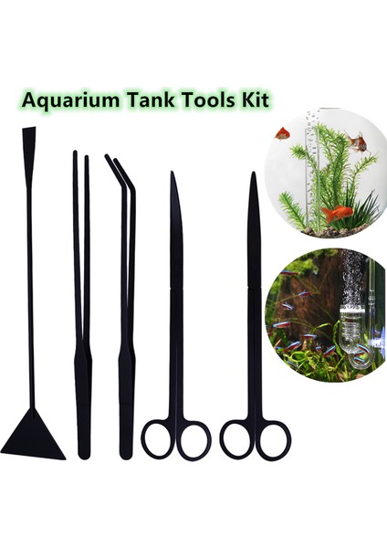 Siyah Tip 5 Stili Akvaryum Tankı Araçları Kiti Bitki Düzenleme Balık Tankı Suda Yaşayan Bitkiler Uzun Cımbız Paslanmaz Çelik Aracı Pet Ürünü (Yurt Dışından)