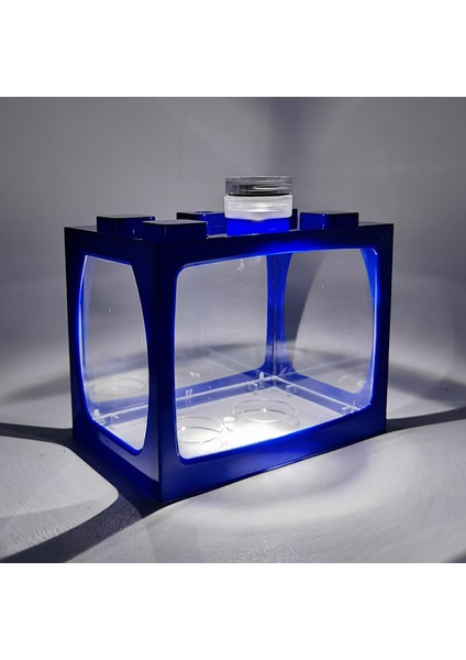 Mavi Stil Yeşil Işık ile Küçük Masa Üstü Yaratıcı Ekolojik Tank Mini Manzara Balık Tankı Mini Tropikal Balık Akvaryumu Terraryum (Yurt Dışından)