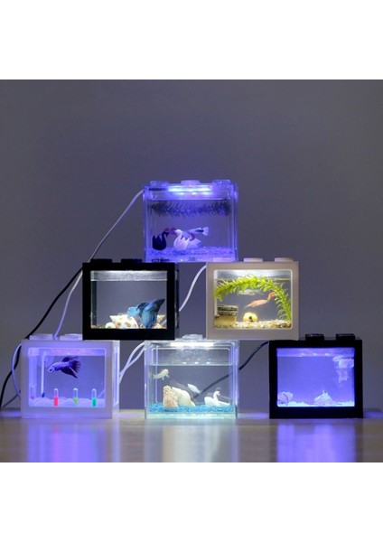 Kırmızı Stil USB Mini Akvaryum Balık Tankı LED Lamba Işıklı Ev Ofis Masa Üstü Çay Masası Süs Eşyaları (Yurt Dışından) fırsatları