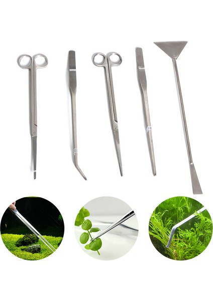 Gümüş Tip 5 Stili Akvaryum Tankı Araçları Kiti Bitki Düzenleme Balık Tankı Suda Yaşayan Bitkiler Uzun Cımbız Paslanmaz Çelik Aracı Pet Ürünü (Yurt Dışından)