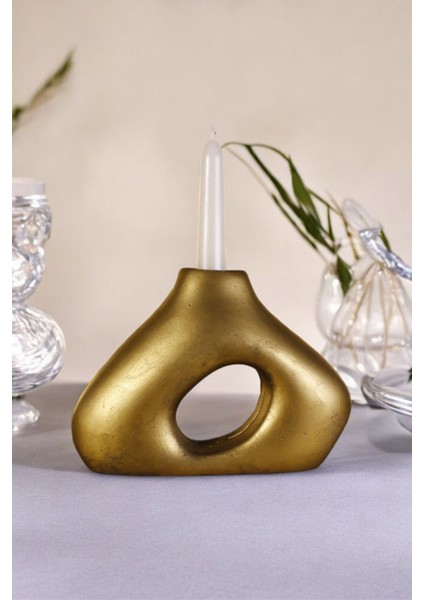 Şamdan Mumluk Dekoratif Mumluk Tealight Mumluk Altın Eskitme Renk Model 46