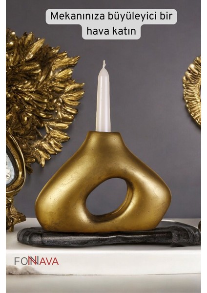 Şamdan Mumluk Dekoratif Mumluk Tealight Mumluk Altın Eskitme Renk Model 46
