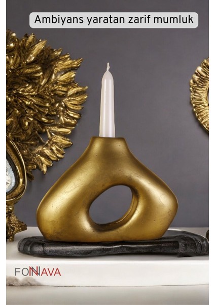 Şamdan Mumluk Dekoratif Mumluk Tealight Mumluk Altın Eskitme Renk Model 46