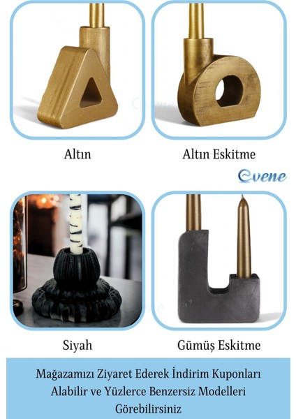Altın Mumluk Şamdan Ince Mum Uyumlu Model 19