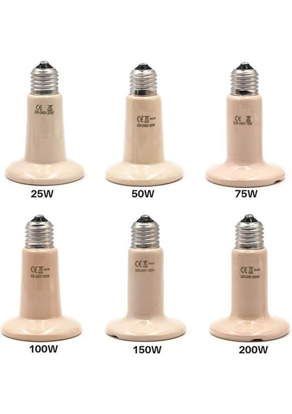 75W Tarzı Evcil Isıtma Lambası 220V Bej Kızılötesi Seramik Isıtıcı Isı Lambası Evcil Hayvan Yavruları Sürüngen Lambası 25W 50W 75W 100W 150W 200W Lamba (Yurt Dışından)