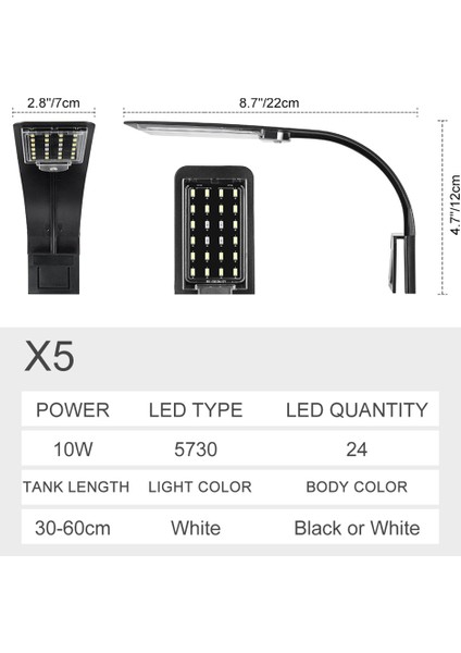 Beyaz Abd Fiş Stili 12 Led'li LED Akvaryum Işığı Balık Tankları Klip Işıkları LED Bitkiler Yetiştirme Işıkları Suda Dayanıklı Lamba (Yurt Dışından)
