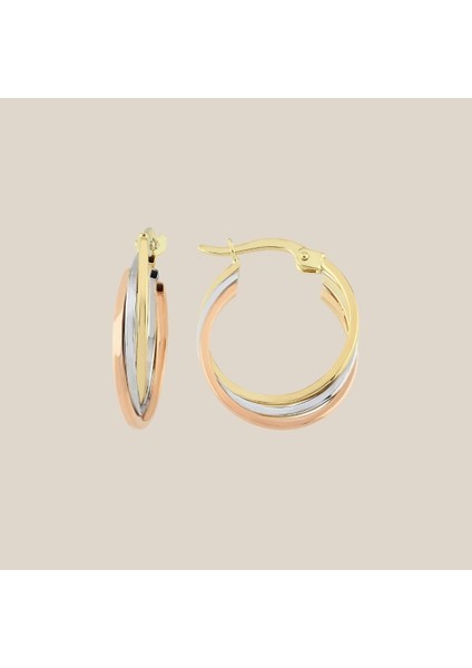 Üç Renkli Altın Halka Küpe