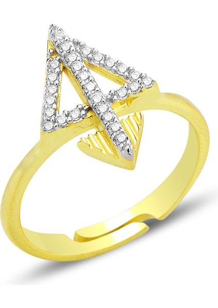 Gümüş Altın Yaldızlı Zirkon Taşlı Ok Modeli Ayarlamalı Yüzük SGTL12689GOLD