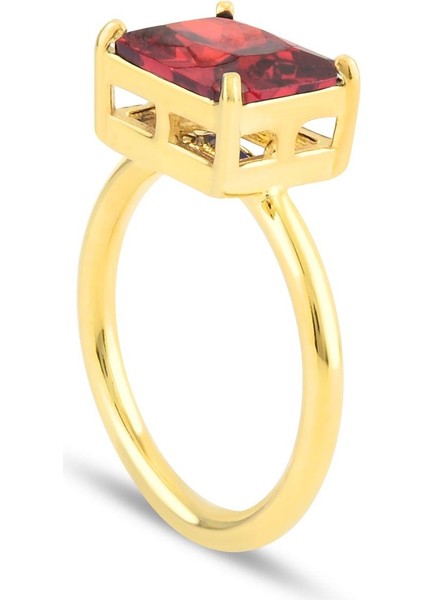 Garnet Zirconia Taşlı Baget Kesim Tektaş Yüzük