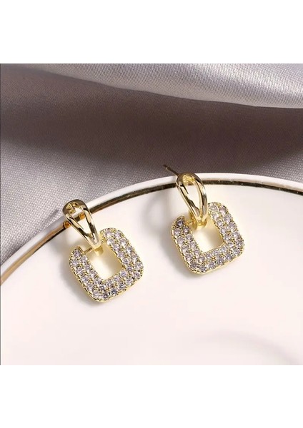 Rhinestones Taşlı Kare Küpe
