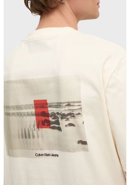 % 100 Pamuk Relaxed Fit Sırt Baskılı T Shirt J30J327094YAC Erkek T Shirt J30J327094 Yac