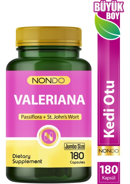 Valeriana Kedi Otu Jumbo Boy 180 Kapsül (Pasiflora, Sarı Kantaron)