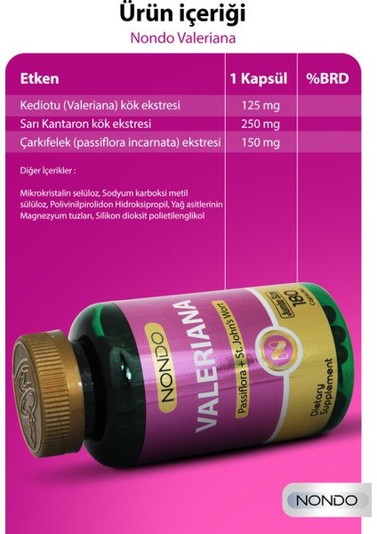 Valeriana Kedi Otu Jumbo Boy 180 Kapsül (Pasiflora, Sarı Kantaron)
