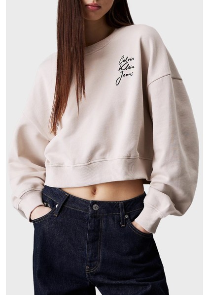 Pamuk Relaxed Fit Bisiklet Yaka Crop Sweat J20J224743PDH Bayan Sweat J20J224743 Pdh