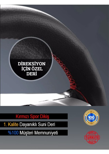 Proton Gen 2 Özel Süper Deri Direksiyon Kılıfı, Dikmeli Kırmızı Spor Dikişli