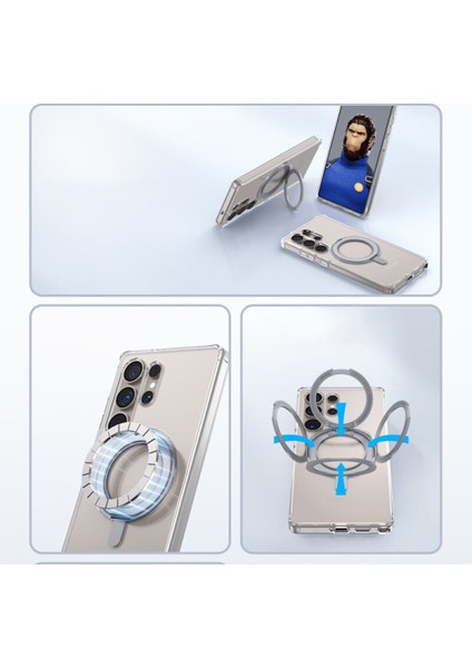 Samsung S25+ Uyumlu 360 Rotatable Magsafe Standlı Şeffaf Telefon Kılıfı