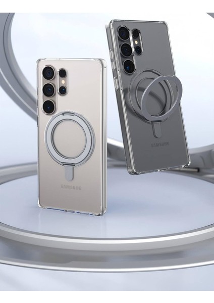 Samsung S25+ Uyumlu 360 Rotatable Magsafe Standlı Şeffaf Telefon Kılıfı