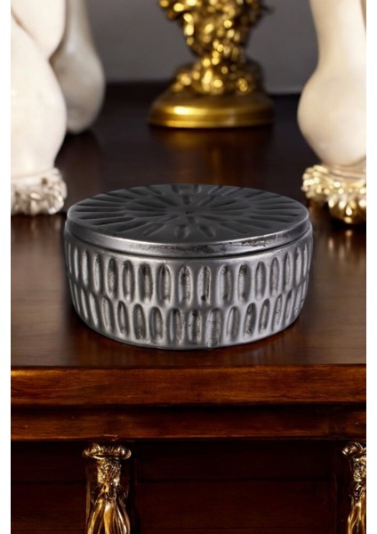 Şekerlik Kapaklı Kase Kurabiyelik Kapaklı Şekerlik Gümüş Eskitme Renk Model 15