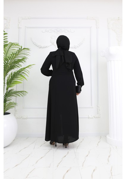 Tesettür Siyah Spor Düğme Detaylı Fermuarlı Büyük Beden Kadın Ferace - Şeyma Ferace fırsatları