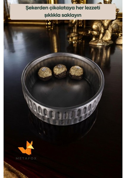 Şekerlik Kapaklı Kase Kurabiyelik Kapaklı Şekerlik Gümüş Eskitme Renk Model 15 indirimleri