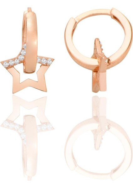 Gümüş Rose Zirkon Taşlı Yıldız Halka Küpe SGTL12705ROSE
